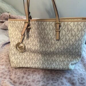 Michael Kors Monogram Cream and Tan Tote